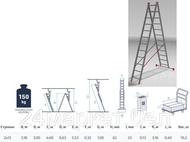 PRO STARTUL Россия Лестница алюм. 2-х секц. 300/553см 2х12 ступ., 10,2кг PRO STARTUL (ST9947-12)