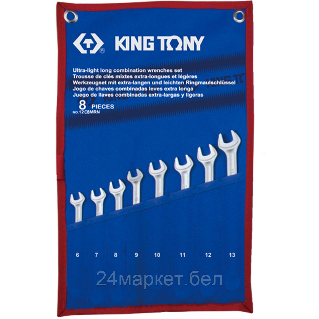 KING TONY 12C8MRN KING TONY Набор комбинированных удлиненных ключей, 6-13 мм, чехол из теторона, 8 предметов