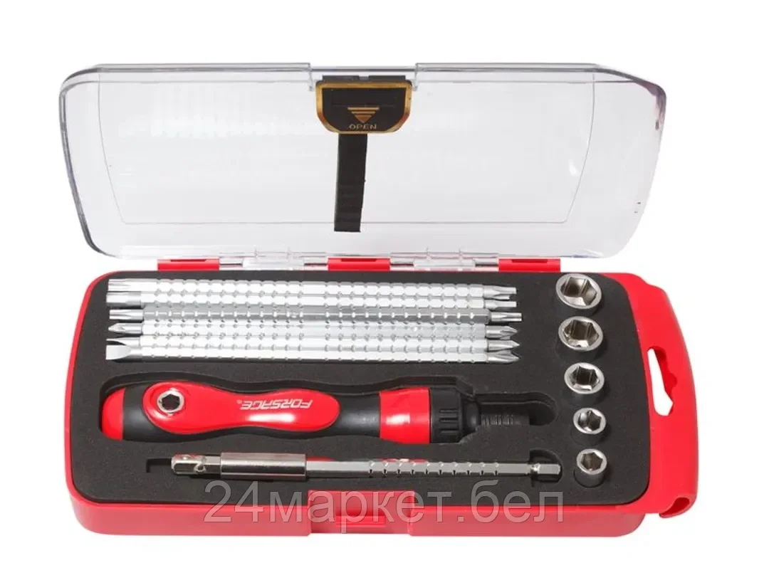 FORSAGE Отвертка реверсивная телескопич-я переставная 2в1с набором бит и головок13пр.(PH1xSL5,PH2xSL6,PZ1xPZ2,T20xT27,T30xT40,Н4хН5;7,8,10,12,13мм,L190-285мм) Forsage F-2133