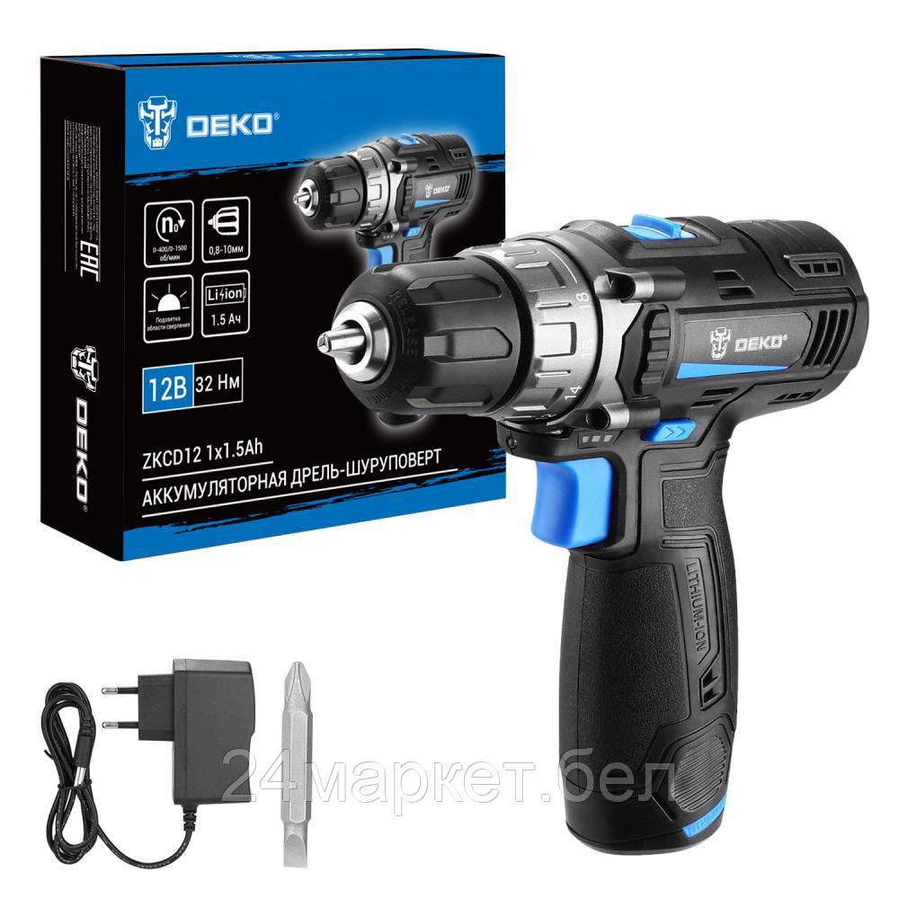 Аккумуляторная дрель-шуруповерт DEKO ZKCD12, 12В, 1x1.5Ач