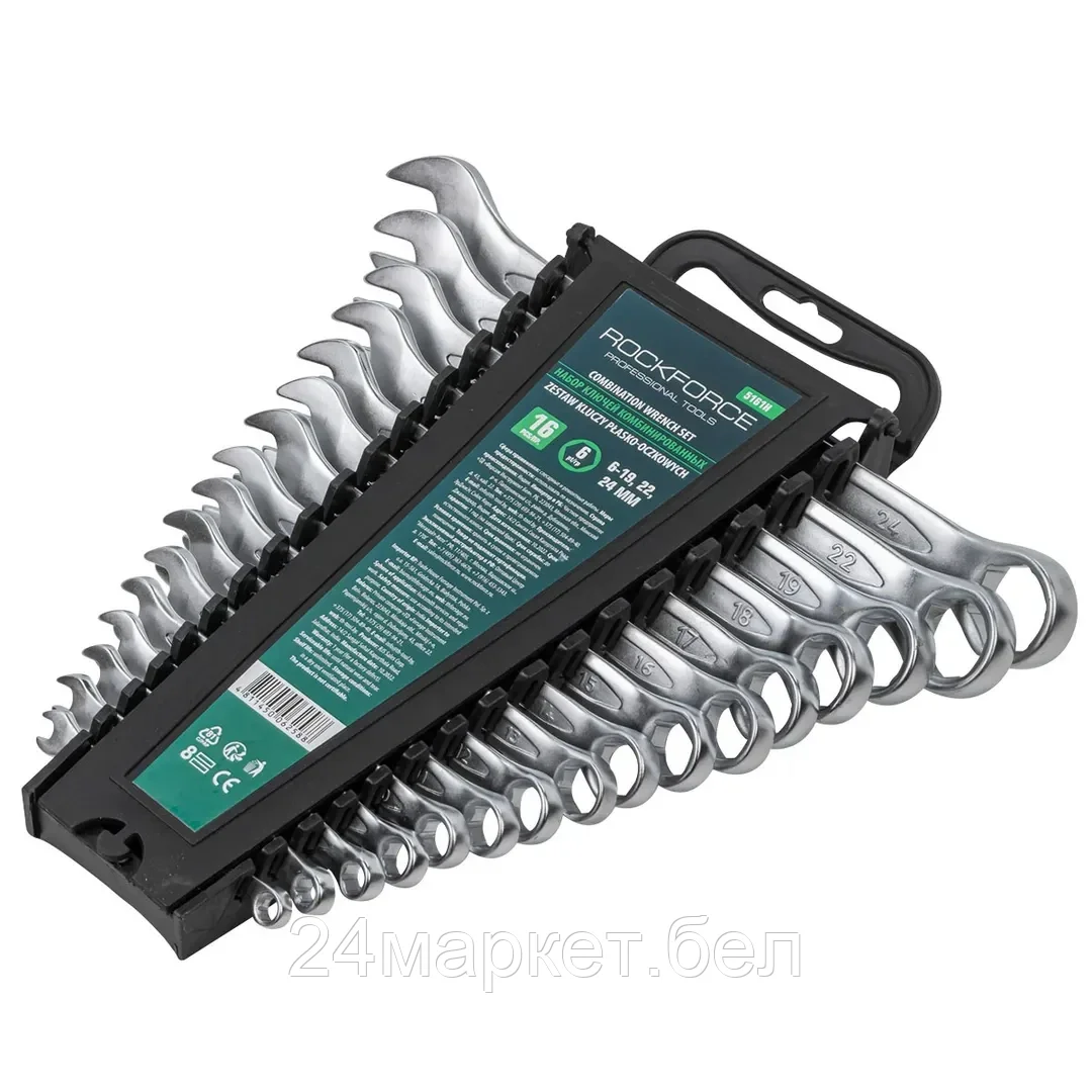 Rock FORCE Набор ключей комбинированных 16пр. 6гр.(6-19, 22, 24 мм), в пластиковом держателе Rock FORCE RF-5161H