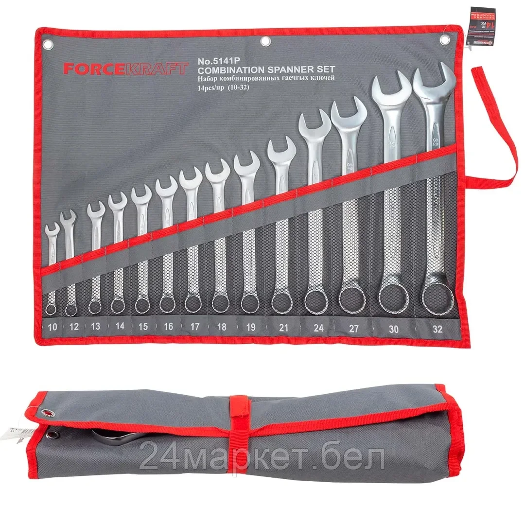 ForceKraft Набор ключей комбинированных 14 пр (10,12-19,21,24,27,30,32мм), на полотне FORCEKRAFT FK-5141