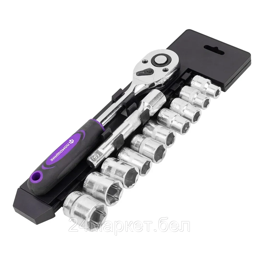 4123 Набор головок с трещоткой и удлинителем 12пр.1/2''(6гр)(8,10,12-15,17,19,21,24мм),в пласт. держателе Помощник