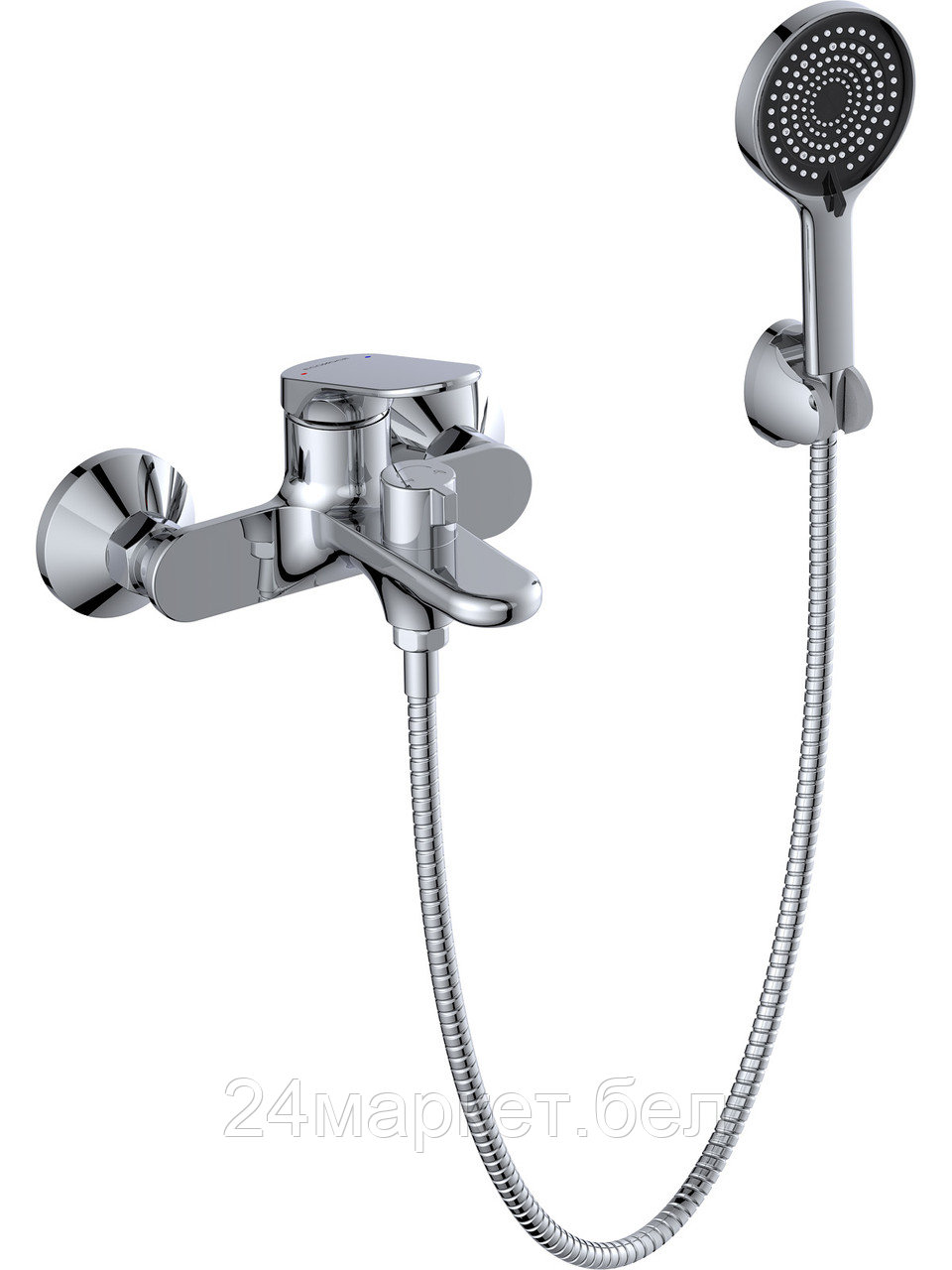 Смеситель для ванны D35, серия 760 ECONOCE (Короткий излив, длина 156 мм, лейка и шланг в комплекте, монолитный) EC0763